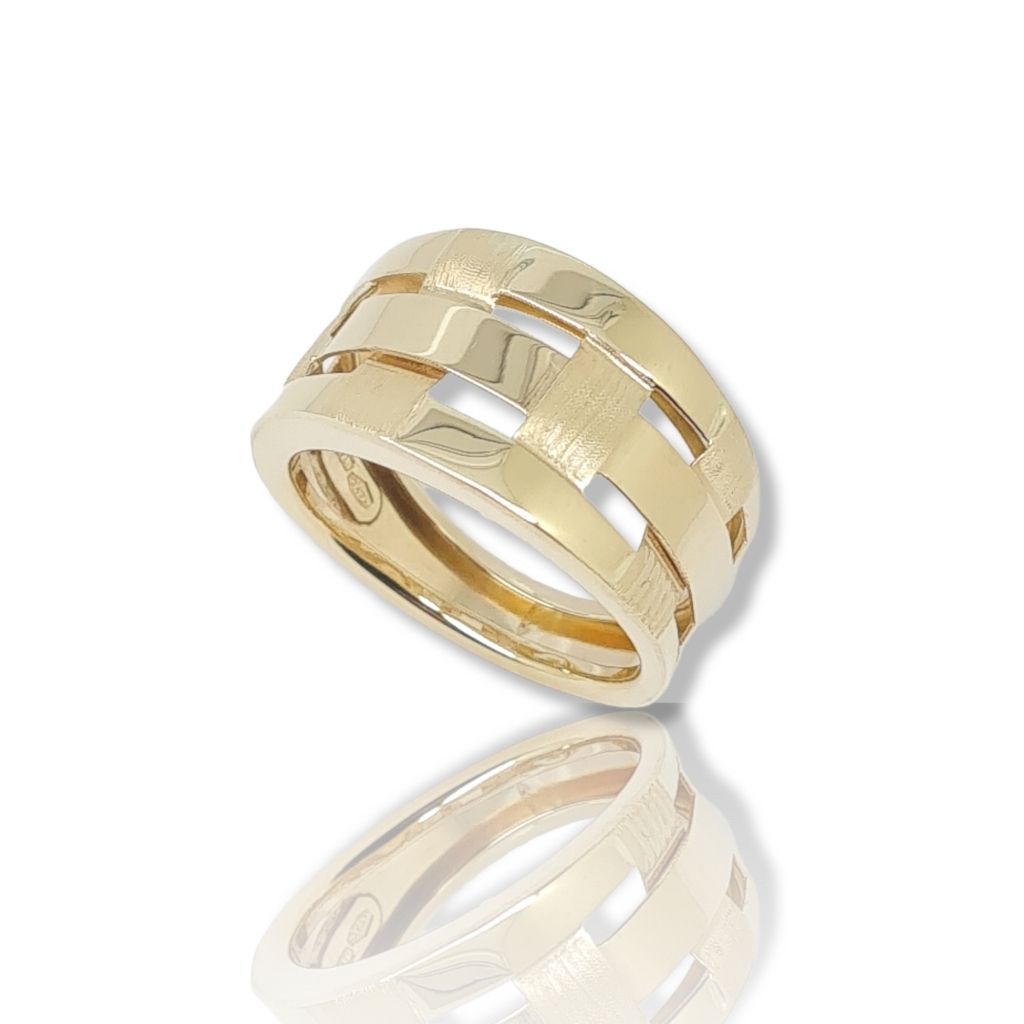 Χρυσό δαχτυλίδι κ14 με λεπτομέριες απο χρυσό σατινέ (code S207095)